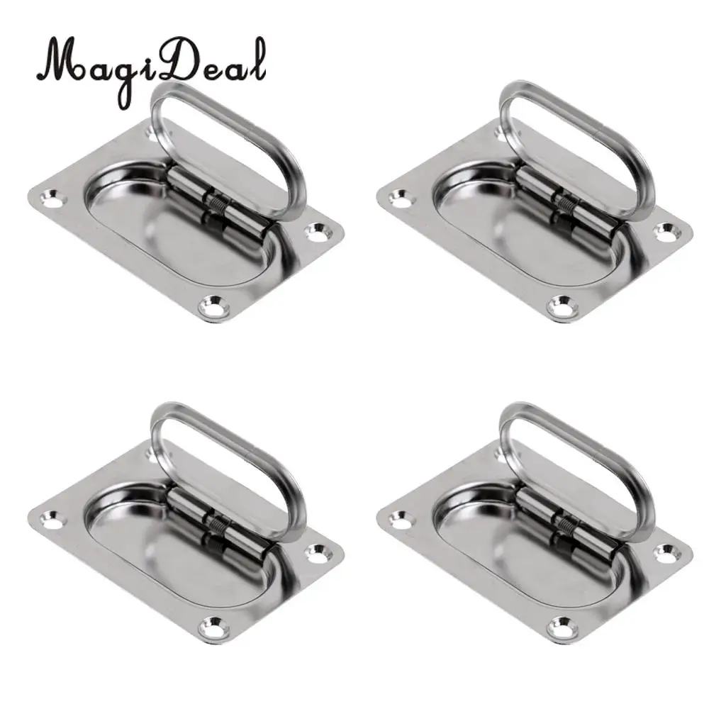 MagiDeal 4 Pcs 76mmx57mm Spring Loaded Flush Mount Boat Hatch Lift Pull Ring Handle 316 Marine Grade Stainless Steel