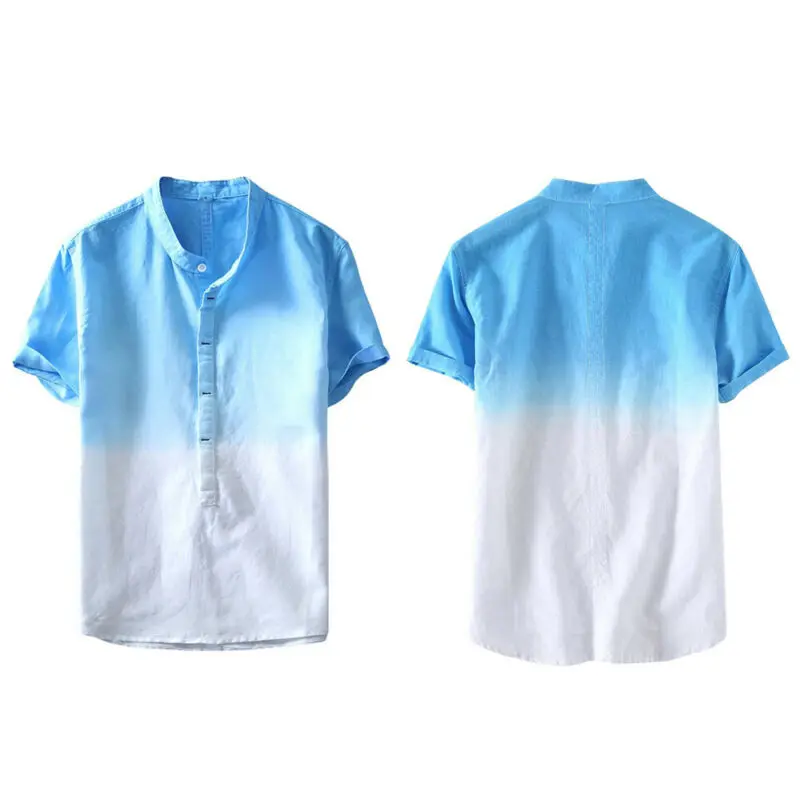 

Men's Summer Top Cotton Linen Breathable Round Collar T Shirt Hanging Tie Dyed Gradient TShirt Regular T-Shirts For Men