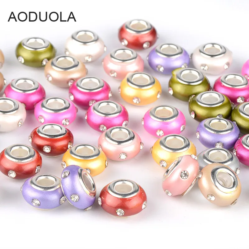 100PCS/Lot Pearl drill Mixed Color beads 14*8mm Fit  Style European Crystal Charm Bracelet & Bangle fashion women jewelry