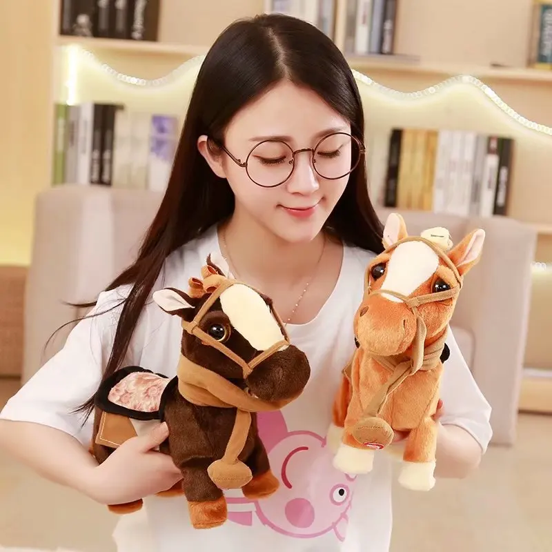 30 cm Электрический плюшевая игрушка лошадь может ходить и петь техники пони электронный лошадка с куклой детский подарок на день рождения