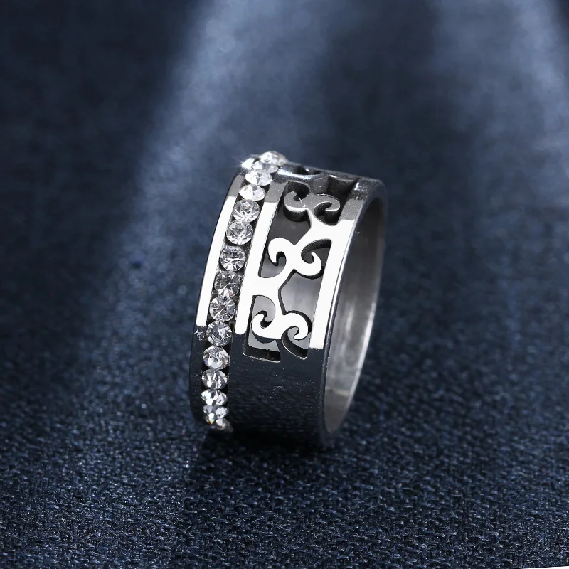 CACANA Stainless Steel Rings For Women Hollow Full Circle Of Zircon Engagement Fashion Jewelry Rings For Male Party