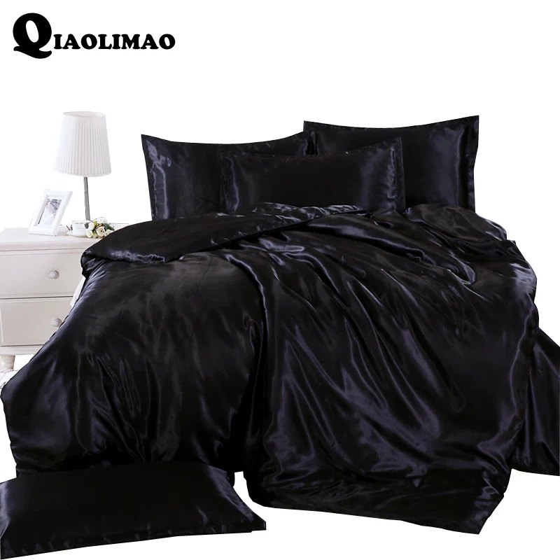 

Write Black / White Bedding Sets King Double Size Satin Silk Summer Used Cold Bed Linen China Luxury Bedding Kit Duvet Cover Set