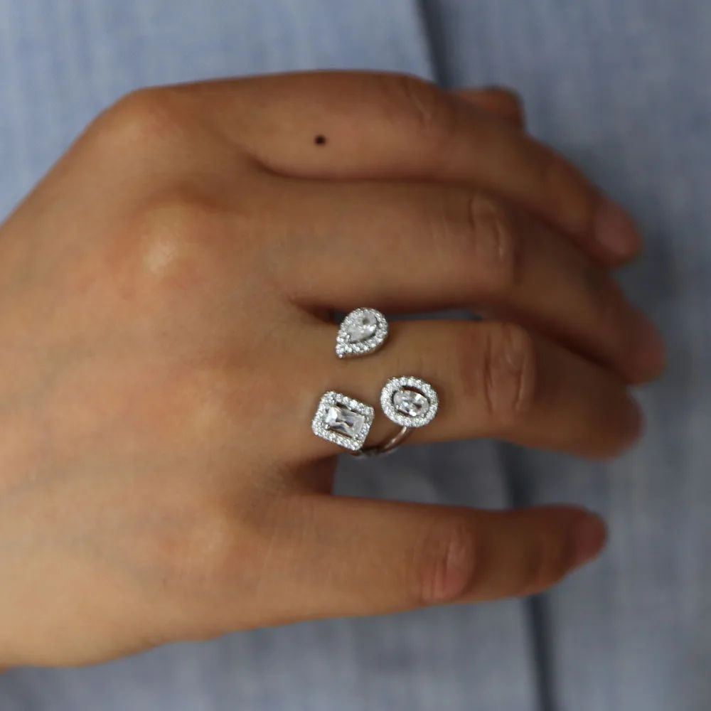 Fashion Rings Show Elegant Shiny cubic zirconia CZ OPEN finger Jewelry Womens Girls White Silver Filled Wedding Ring