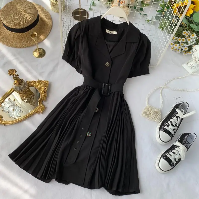 2019 new fashion women's Dress female summer french retro black dresses