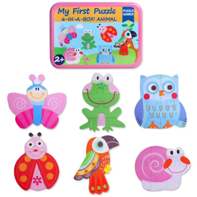 Logwood Wooden Toy Wooden Puzzle 6 in 1 Box Cartoon Animal 3D Puzzle Toy Montessori Children's Education Toys Gift for Children Logwood Wooden Toy Wooden Puzzle 6 in 1 Box Cartoon Animal 3D Puzzle Toy Montessori Children's Education Toys Gift for Children