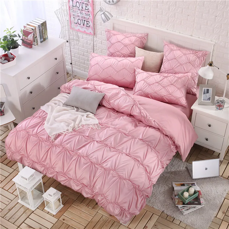 IvaRose 4/6pcs washed Silk Korean Luxury Bedding Set Pinch Pleat Bed Set King Queen Bed Linens