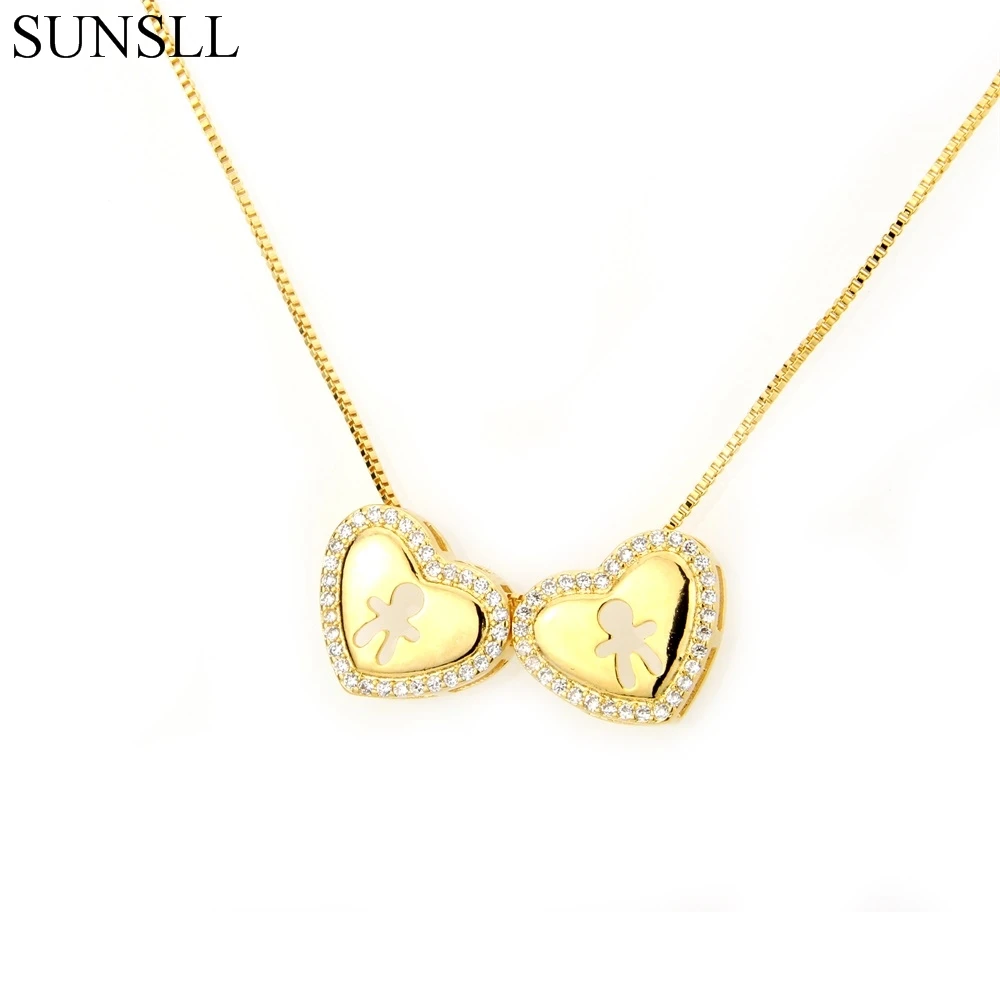 

SUNSLL 2 Color Copper Cubic Zirconi Boy And Girl Kids Heart Children Pendant Necklaces Women's Fashion Jewelry Cobre CZ Colar