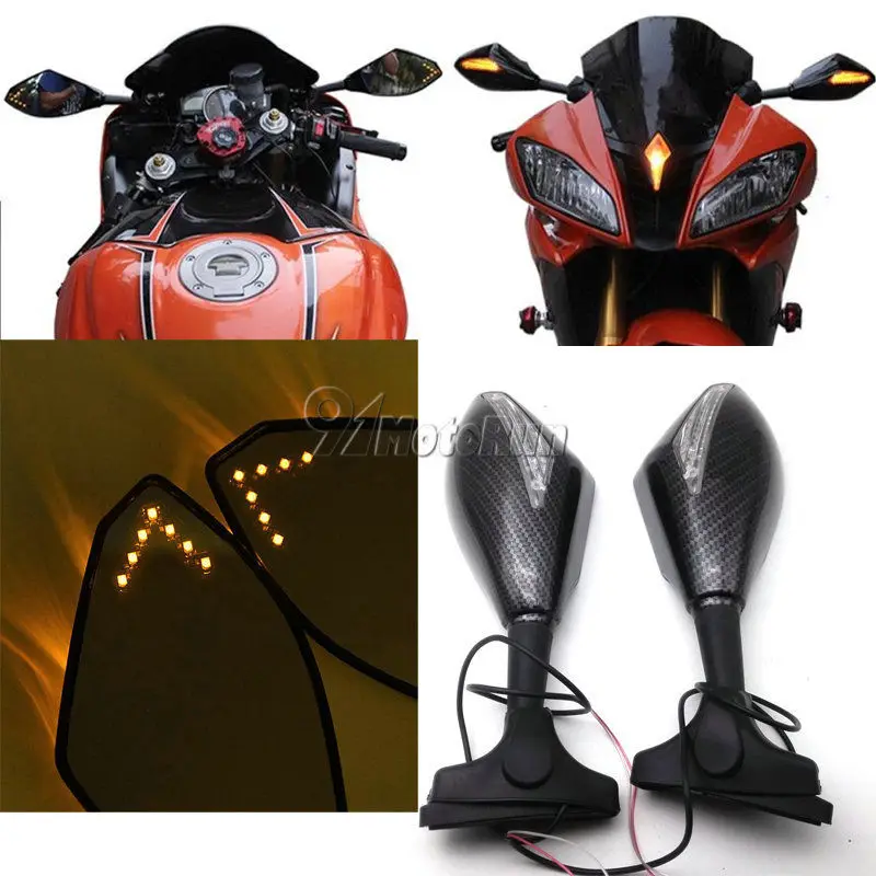 Мотоцикл светодиодный поворотник зеркала для KAWASAKI NINJA 6R 9R 650R 250R 636/Yamah YZF R1 R6 R6S/SUZUKI GSXR 600 750 1000 KATANA