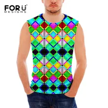 FORUDESIGNS/Новинка года; модные мужские летние топы на бретелях яркого цвета с геометрическим принтом; Модный мужской повседневный жилет в стиле ретро для мужчин