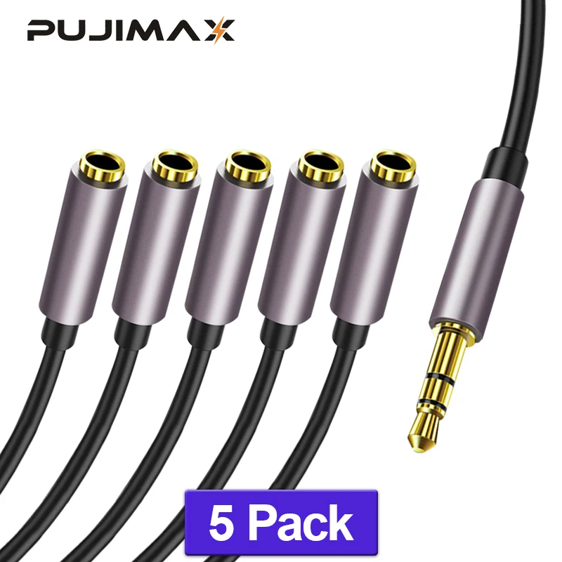 

PUJIMAX 5Pack 3.5mm jack audio cable for iphone Samsung male to Female Car Auxiliary Audio Stereo Cable MP3/MP4 Speaker aux cord