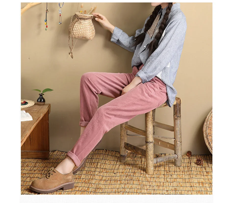 Tataria/женские шаровары с высокой талией, хлопковые Свободные повседневные розовые вельветовые брюки для женщин, плиссированные вельветовые брюки с высокой талией
