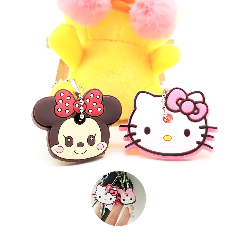 

Cute Cartoon Anime Keychain Silicone Stitch Kitty Key Cover Key Caps Minnie Key Chains Women Key Ring Key Holder Car