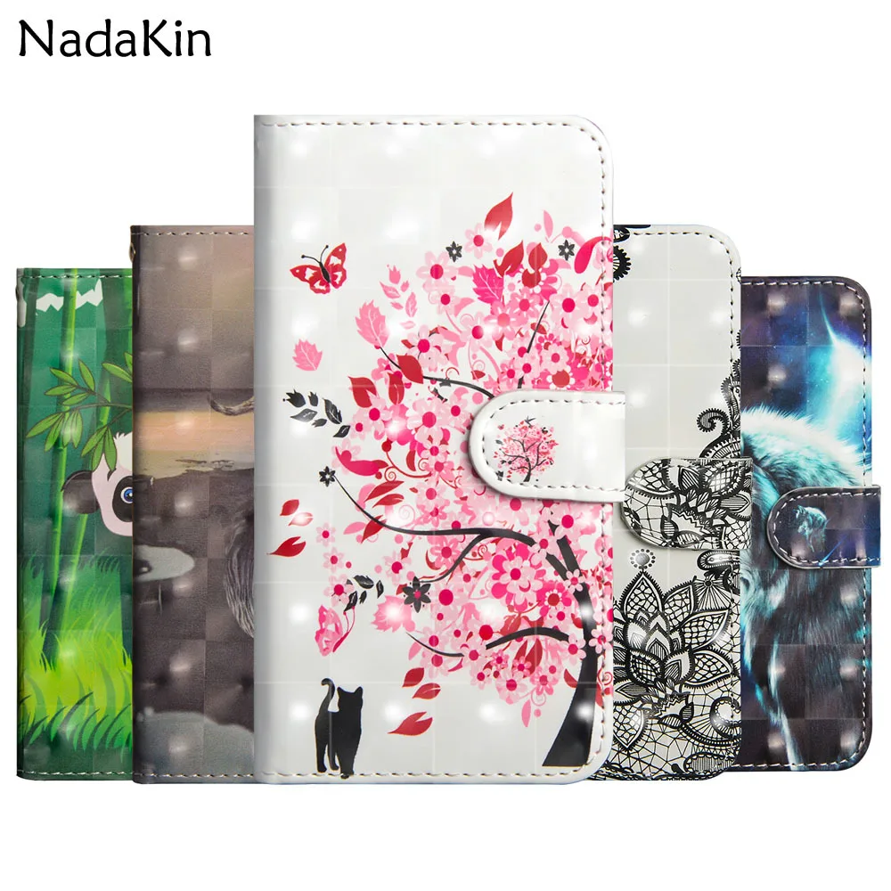 

3D Painted Book Case for Huawei Honor View 10 Mate 20 Lite Flip Leather Wallet Cover Shell with Hand Rope Card Money Slots