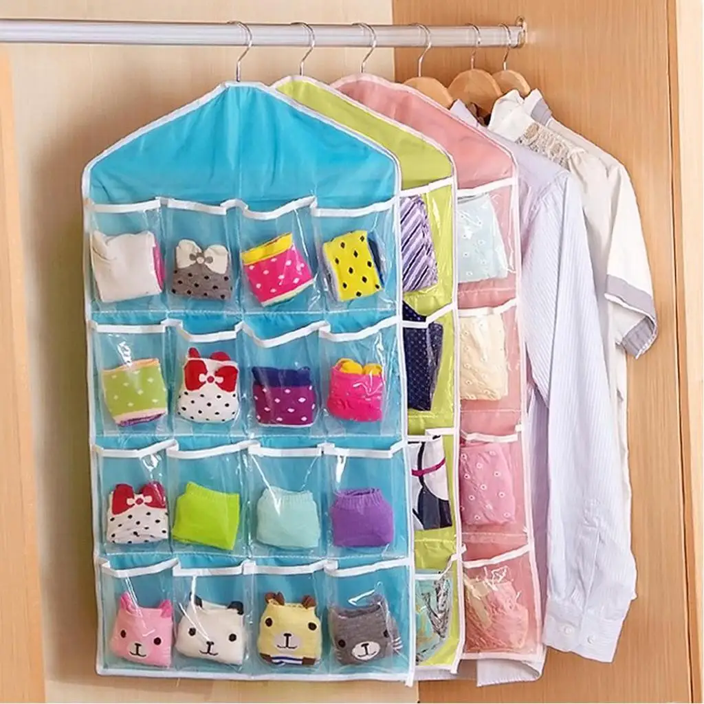 

16 Pockets Storage Bag Case For Clothes Socks Bra Underwear Garment Suit Coat Dust Cover Protector Hanger Storage Bag Organizer