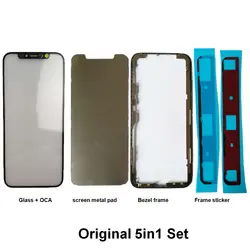 5 в 1 компл. 5,8 "для iPhone X спереди Экран внешний Стекло Лен с OCA + средняя рамка Шасси + клей + ЖК-дисплей металлическая пластина