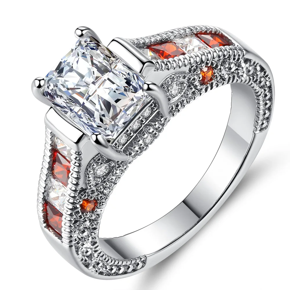 

Elegant Simple Inlay White Red Square Zirconia Ladies Rings Personality Creative Wedding Engagement Rings for Women Jewelry Anel
