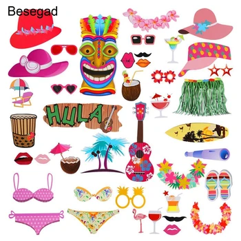 

Besegad 38PCS Reusable DIY Photo Booth Props Kit for Hawaii Summer Beach Birthday Wedding Themed Party Supplies