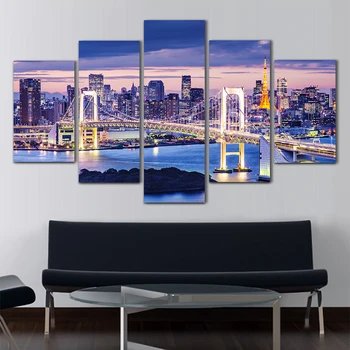 

2017 5 Pcs Wall Painting Tokyo Bay Wallpaper Printed Painting Canvas Painting Wall Art Picture Unframed