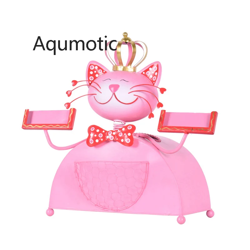 

Aqumotic Large Lucky Cat Waving Arm Fun Statue Iron for Cats Store Frame Tissue Box Multifunction Key Boxes Home Room Decoration