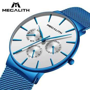 

MEGALITH Fashion Simple Watch For Men Luxury Waterproof Steel Mesh Watches Ultra Thin Date Quartz Wrist Watches Montre Homme