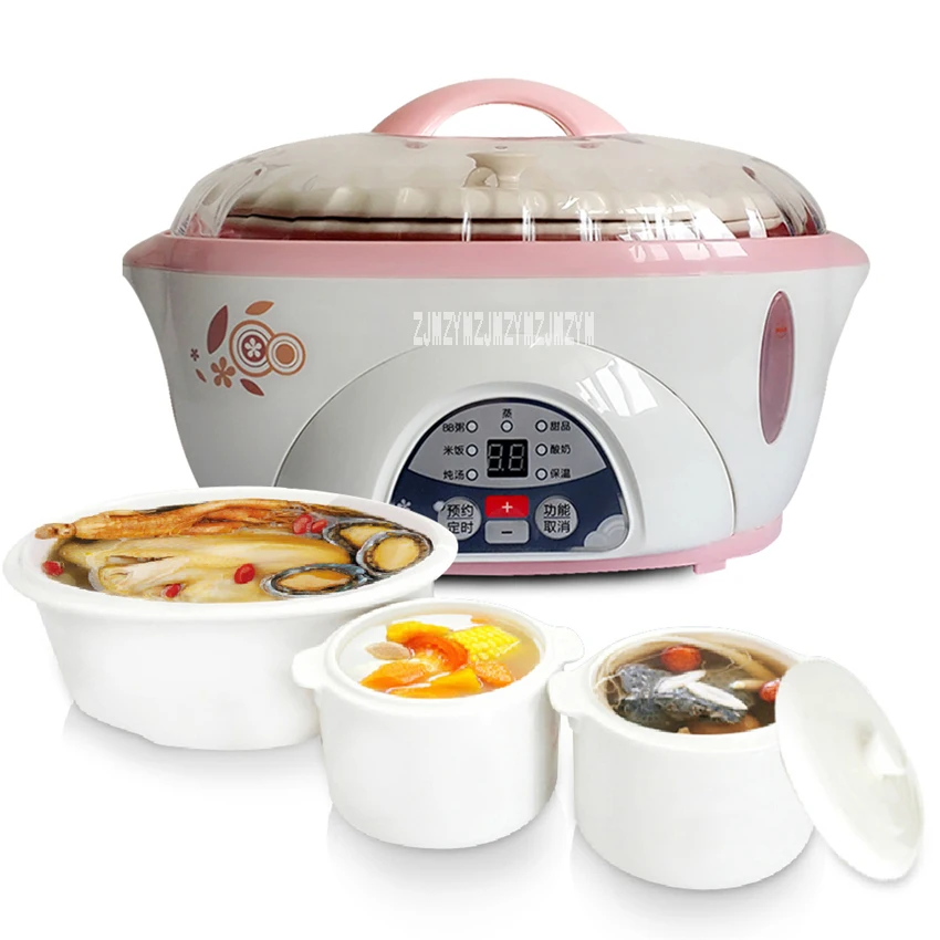 

DDZ-W116D Automatic Household Slow Cooker Mini Electric Slow Cooker 300W Soup Cooking Machine With 3 Pot Ceramics Liner 220V
