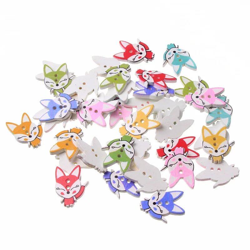 Wooden Fox Buttons DIY Decoration Sewing Flatback Scrapbooking Clothes