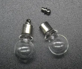 

500pcs/lot NEW Miniature Wishing Bottle Glass clear round glass ball Perfume essential oil charm vial jewelry pendant SCREW CAP