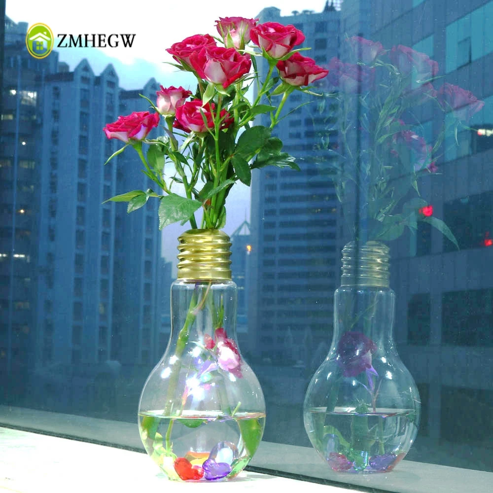 

High Quality Glowing Light Bulb Shape Stand Plant Flower Vase Hydroponic Container Bottle Creative Vase Plant Flower Container