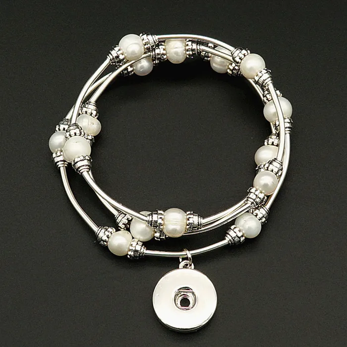 Модный очаровательный браслет из натурального пресноводного жемчуга и серебра, эластичный браслет, 18 мм, кнопки, ювелирные изделия, опт, AB0055 - Окраска металла: A