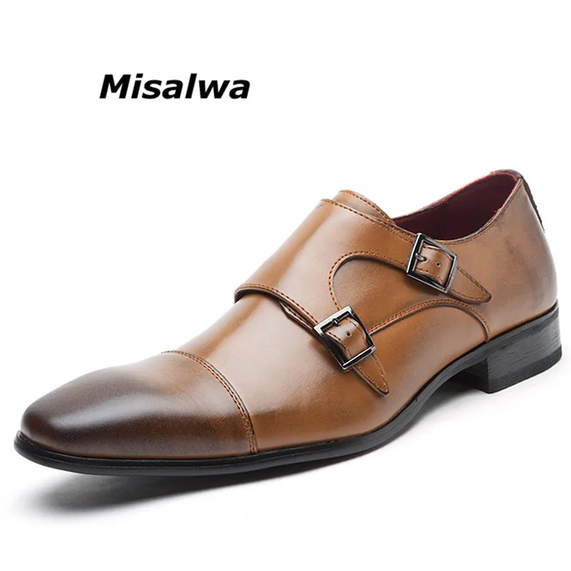 En Ligne Misalwa Hommes de Double Monk Strap Slip Sur Mocassins En Cuir Oxford Bout Carré Classique Formelle Chaussures Casual Confortable Robe Chaussures hommes