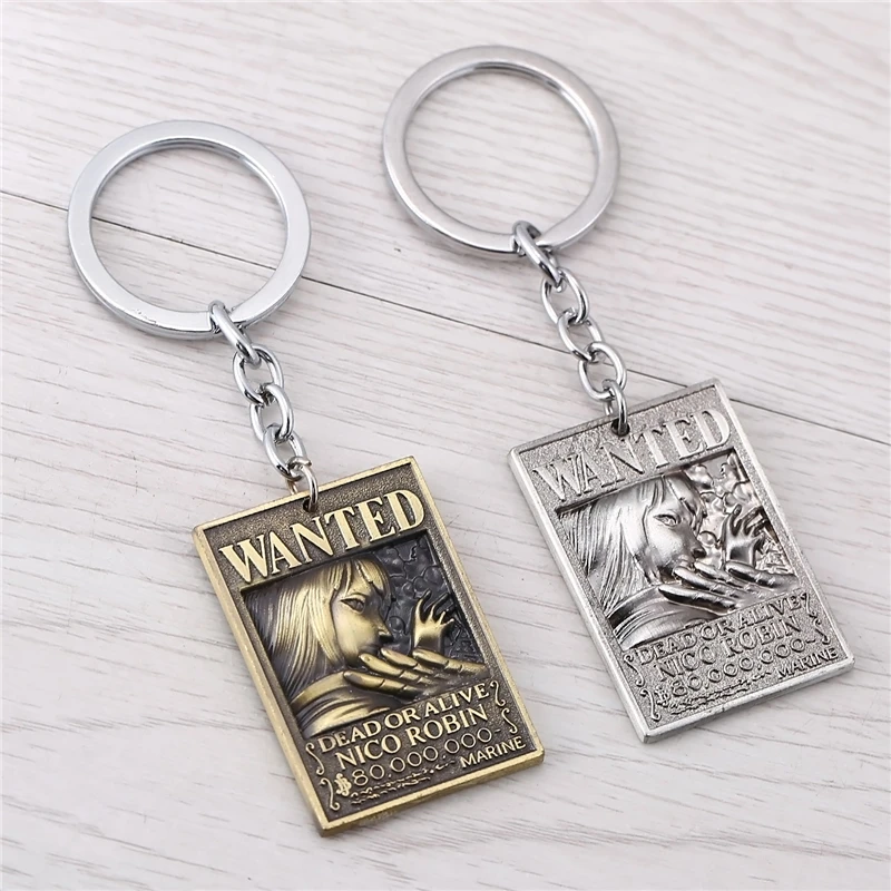 J Store Anime Keepsake One Piece Robin Wanted Warrant Square Keychains Silver Brown Alloy Cosplay Jewelry | Украшения и