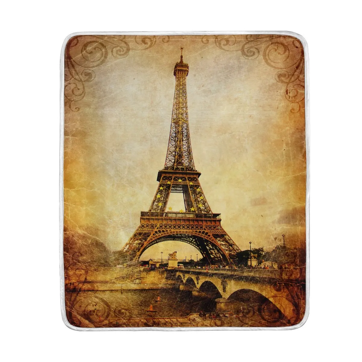 Vintage Paris Eiffel Tower Landmark Blanket Soft Warm Cozy Bed Couch