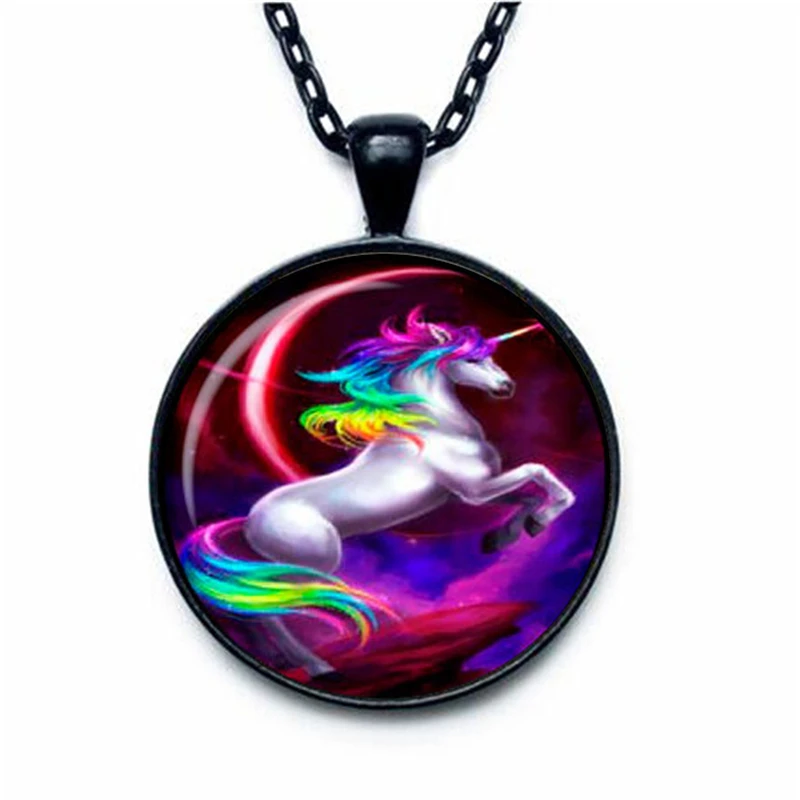 Fashion 27MM Round Unicorn Pendant Unicorn Necklace Unicorn Jewelry
