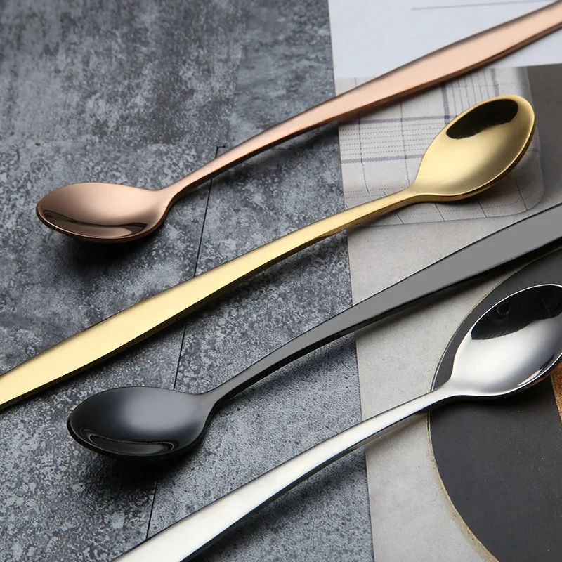 

Stainless Steel Coffee & Tea Spoon With Long Handle 3 Color Gold Colourful Coffee Scoops Mixing Spoons Drinking Kitchen Tools