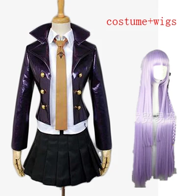 Danganronpa Kirigiri kiuko полный комплект косплей костюм Dangan-Ronpa триггер счастливый хаос Униформа(куртка+ рубашка+ юбка+ галстук - Цвет: costume and wigs