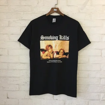 

HAHAYULE 1pcs 2018 Summer Gothic Smoking Kills Picture Print T Shirt Cool Fashion Women Short Sleeve O Neck Female Tops