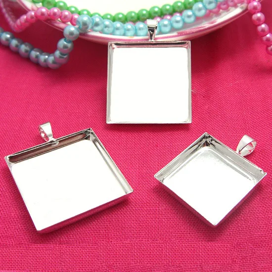 

Silver tone Square Pendant Setting Blank Cabochons Base Deep Wall Tray Bezel Cups with Bail 16mm 18mm 20mm 25mm for DIY Findings