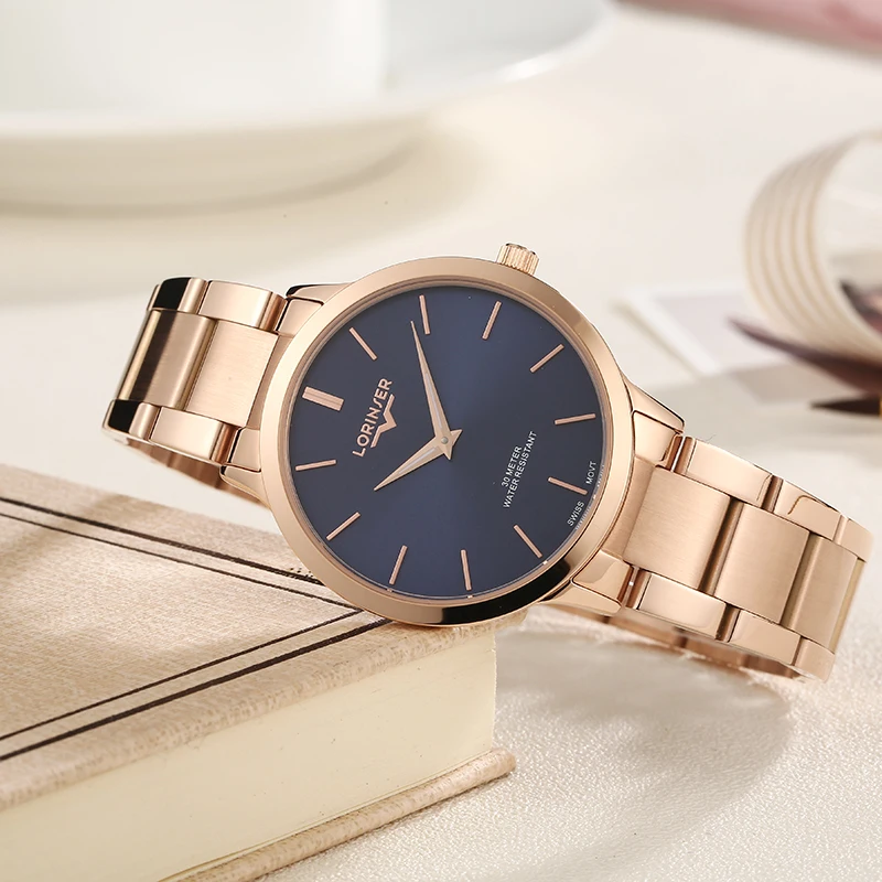 Швейцарские кварцевые женские часы из розового золота, полностью из нержавеющей стали, женские часы, роскошные брендовые ультратонкие женские наручные часы 7 мм