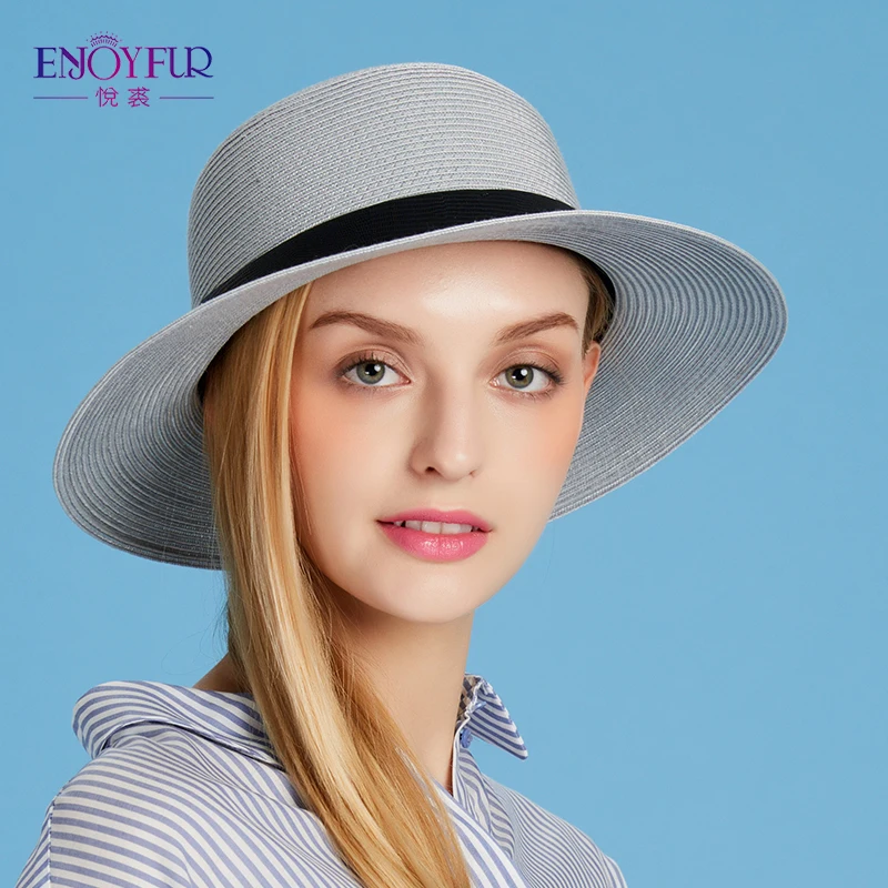 ENJOYFUR women sun hat for Spring Summer straw hats female large brim