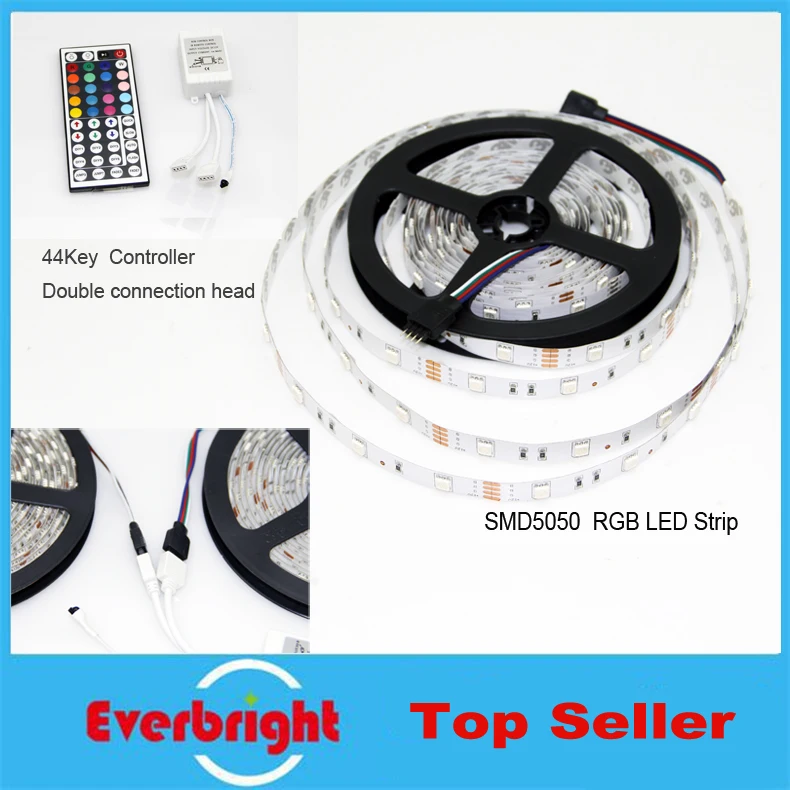 buy 2 lots 5M SMD 5050 IP65 Waterproof 150Leds RGB LED Strips and 44 Key IR Remote Controller