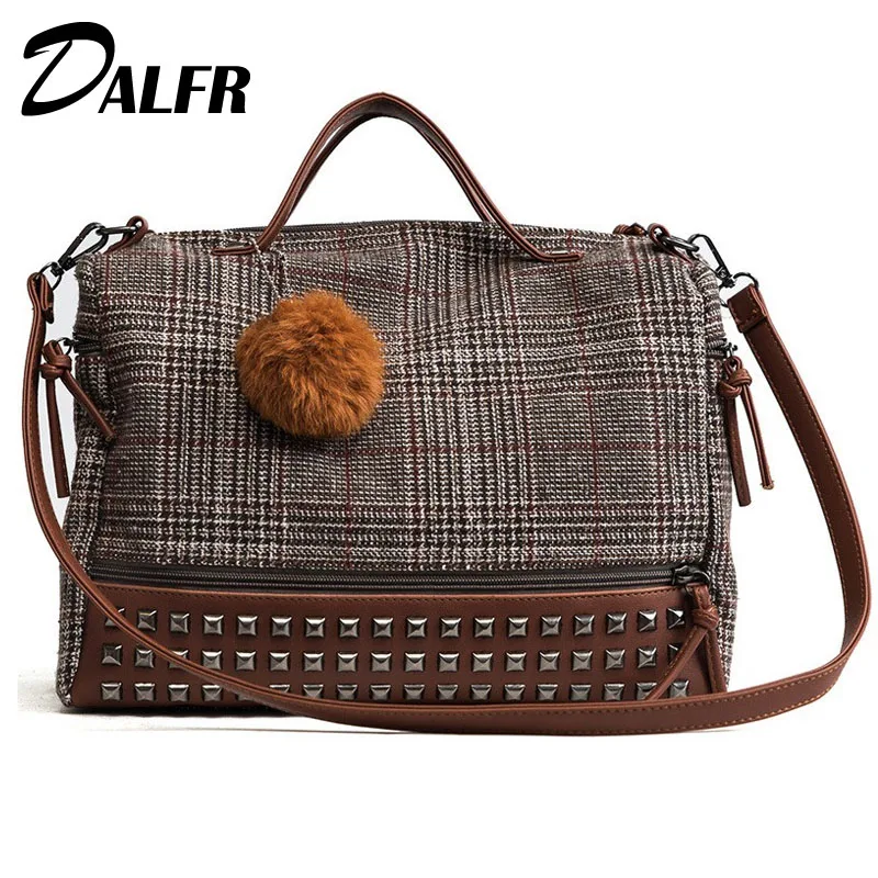 

DALFR 2019 Women Shoulder Bag Ladies Vintage Wool Handbags Top-Handle Women Bags Famous Brands Messenger Bags Woman Bolsa