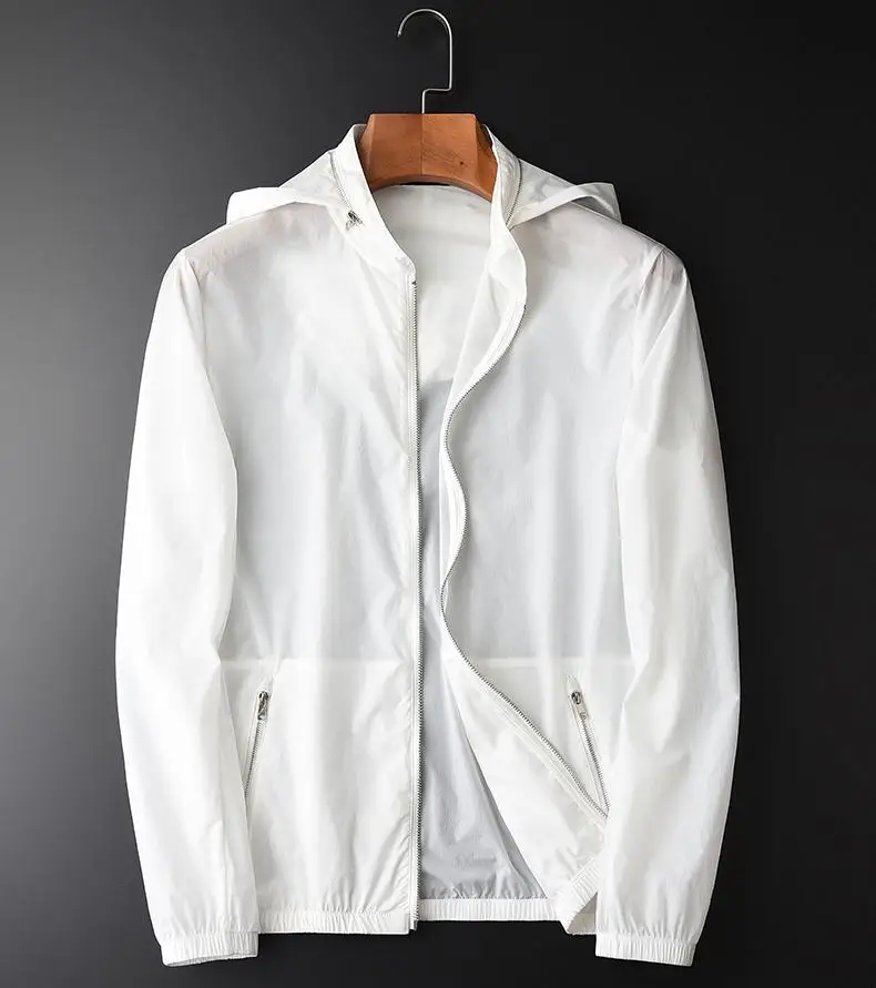 

Minglu Thin White Male Jacket Luxury Collar Inner Hidden Hatdesign Fashion Mens Jackets And Coats Summer Sun Protective Jackets