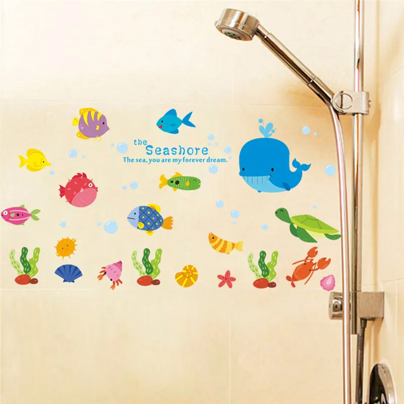 Мультяшные рыбки Sealife настенные наклейки для детской комнаты, ванной комнаты, украшения для дома, водонепроницаемые животные, плинтус, фреска, художественные наклейки для унитаза - Цвет: 20 863
