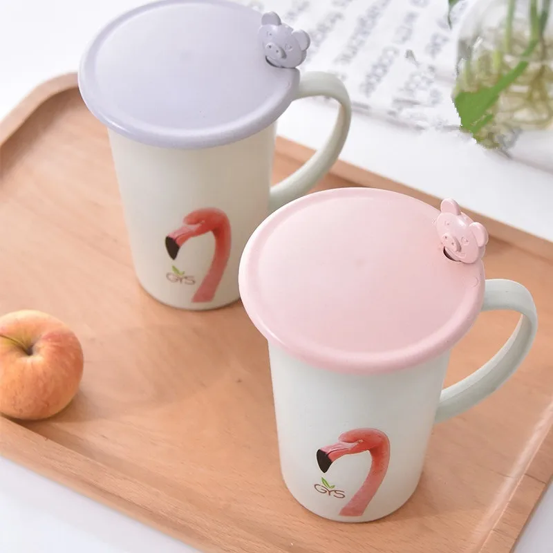 

Reusable Flamingo Wheat Straw Mug Office Coffee Cup Student Cup with Lid & Spoon Stirring Mug Free spoon