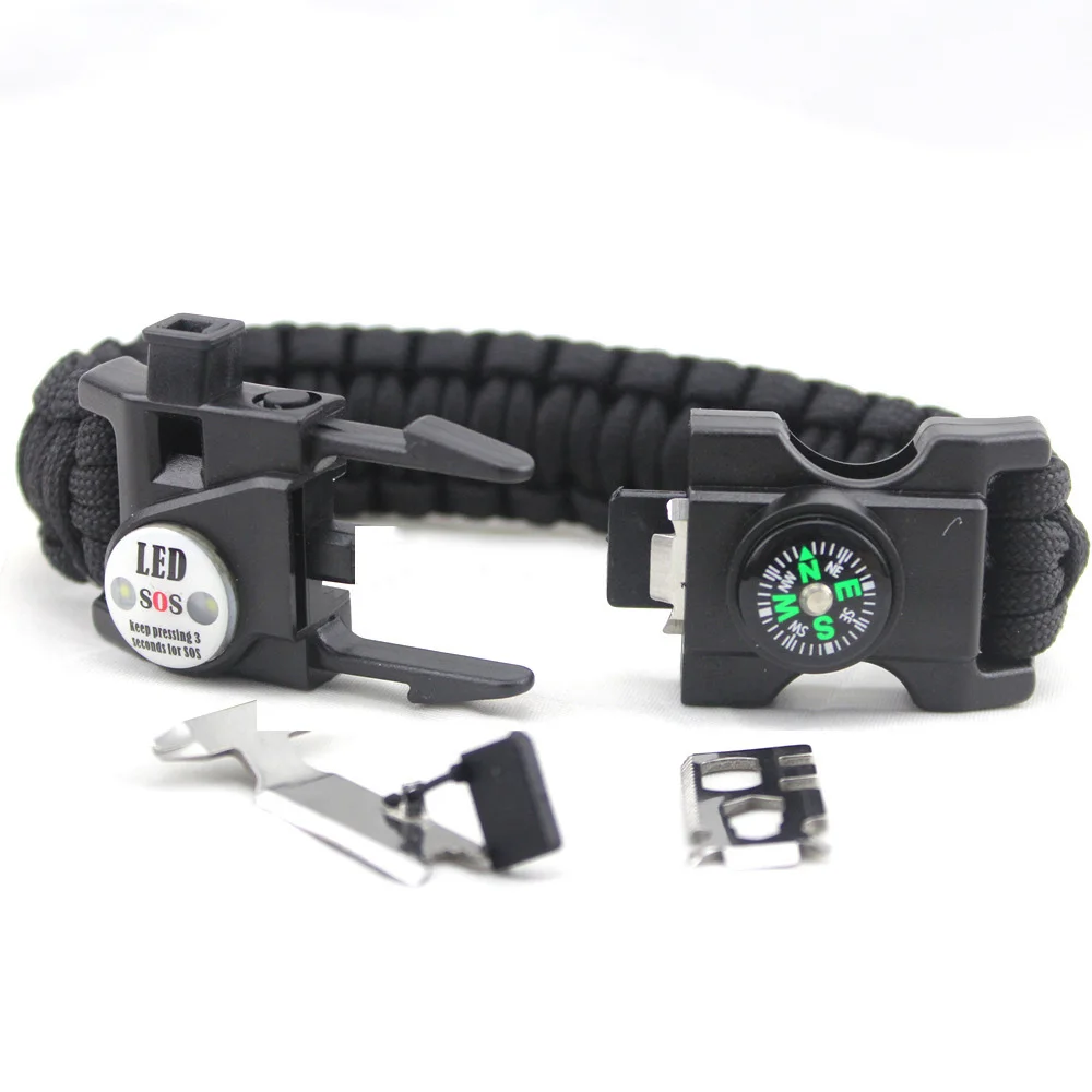 Outdoor Multifunctional Survival Bracelet Paracord Braided Rope Men Camping EDC Tool Emergency SOS LED Light Compass Whistle (17)