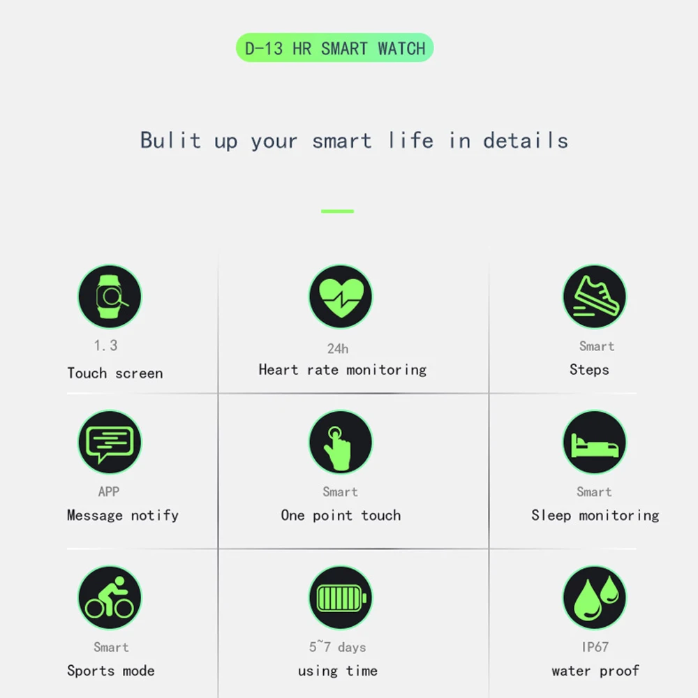 D13 Смарт-часы для мужчин и женщин водонепроницаемый спортивный монитор сердечного ритма фитнес-трекер умные часы Браслет Смарт-браслет для iOS Android