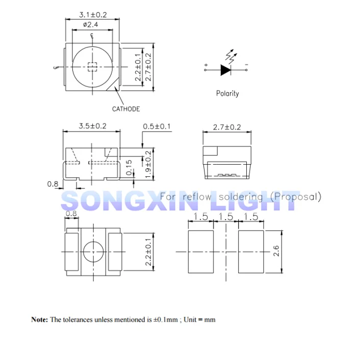 EVERLIGHT 3528 1210 SMD светодиодный белый золотой провод/медный кронштейн поверхностного монтажа smd 3528 Светодиодный диоды освещения PLCC-2 чистого белого цвета