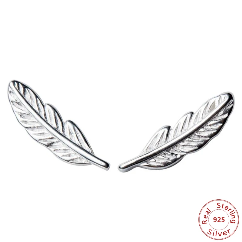 

2019 Newest 925 Sterling Silver Women's Jewelry Fashion Tiny 4mmX13mm Feather Stud Earrings Gift For Girls Lady