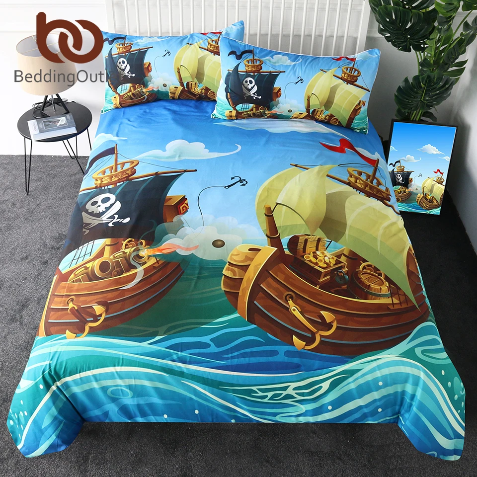 Blue Multi Pirates Map Sea Adventures Reversible Duvet Cover Set Bedding Range