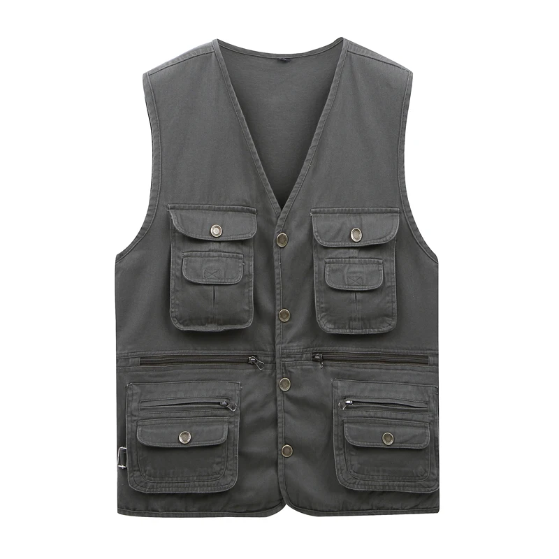 Autumn Spring Men Khaki Grey Army Green Sleeveless Cardigan 4xl Vest
